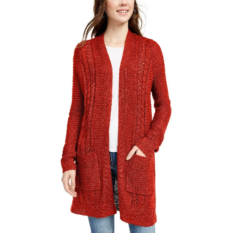 Pink Rose Juniors' Eyelet Long Cardigan Red Size Small