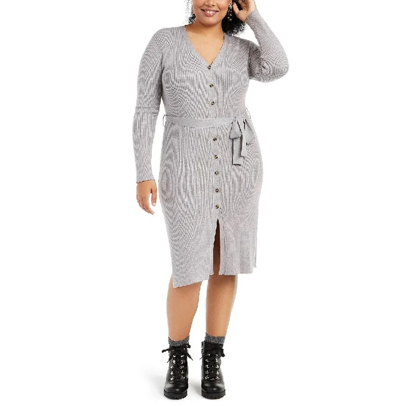 Planet Gold Women's Trendy Plus Cardigan Dress Grey Size 3X