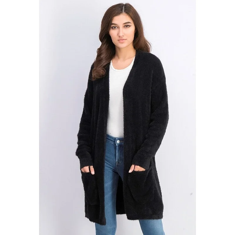 Rachel Rachel Roy Woemn's Fuzzy Cardigan Sweater Black Size Extra Large