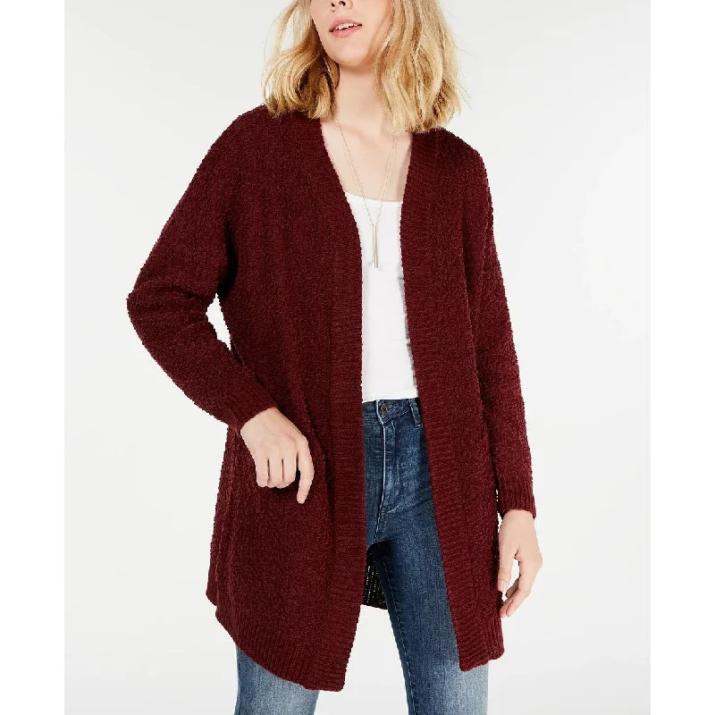 Say What? Junior's Open Front Textured Cardigan Red Size Small