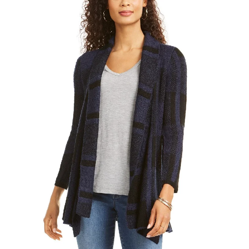 Style & Co Women's Plaid Jacquard Cardigan Sweater Dark Blue Size Extra Small - XS