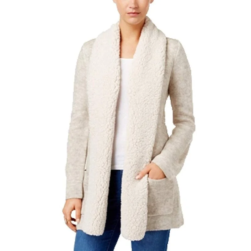 Style & Co Women's Sherpa Trim Open Front Cardigan Beige Size X-Large - XL